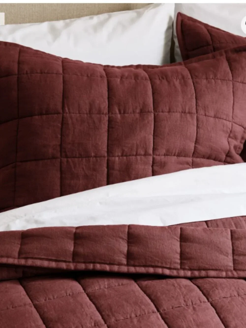 ❤️ Quince European Linen Box Quilted King Sham Set | Burgundy | NWOT